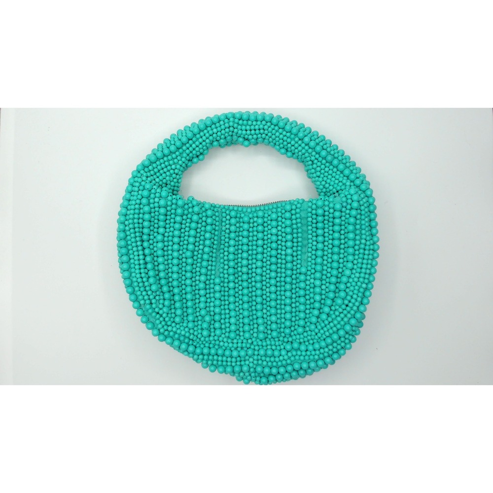 Maeve Anthropologie Beaded Circle Bag Turquoise Blue Top Handle Zip Clutch